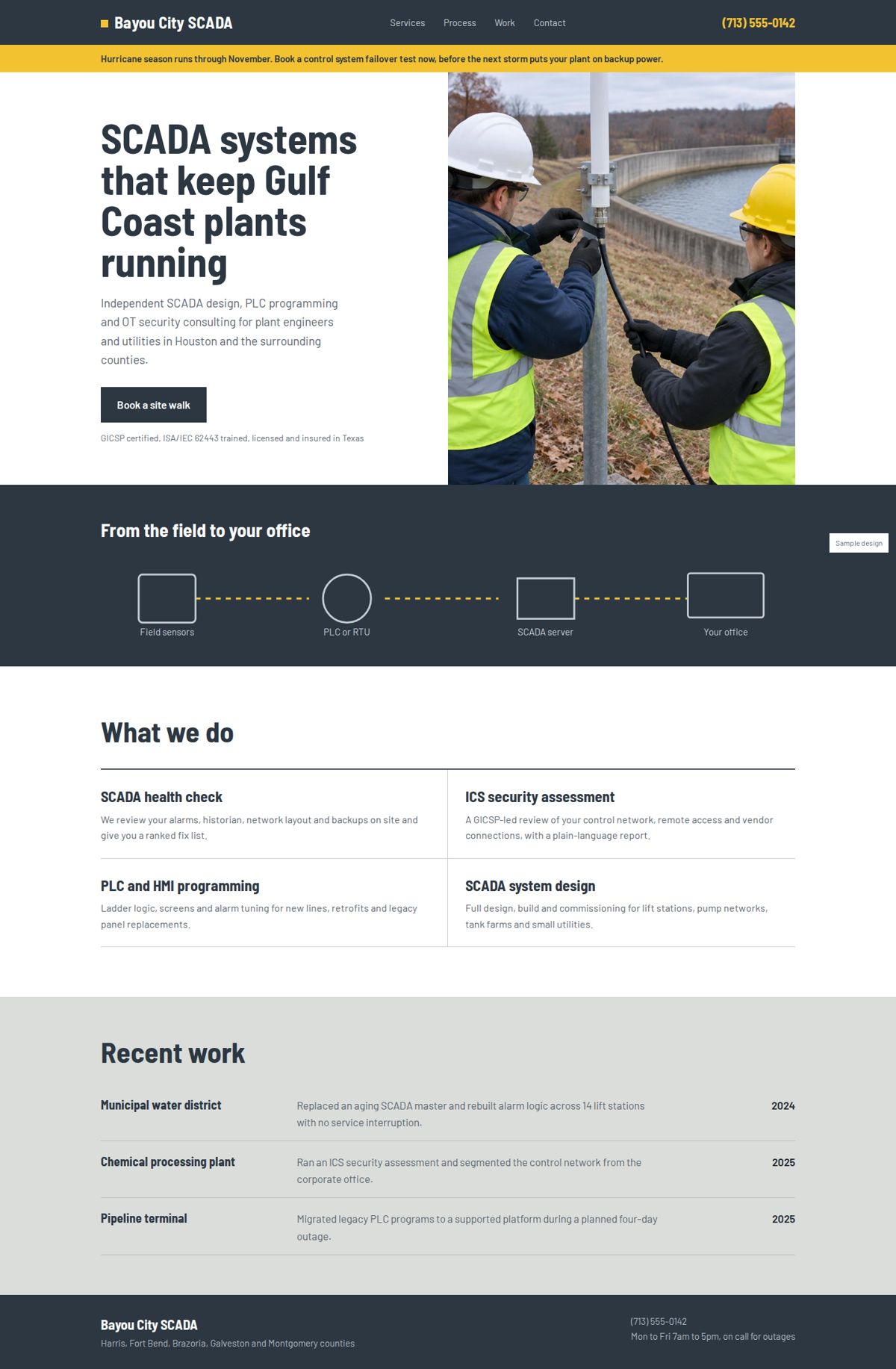 Full page of a sample business website, desktop view